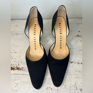 Walter Steiger Black Pointed Toe D’Orsay Stiletto Heels Italy 8.5B